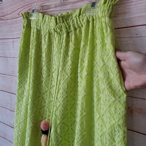 Anthropologie Ollari Lace Wide Leg Pants with Pom Pom Tassel Drawstring Waist - Picture 6 of 13